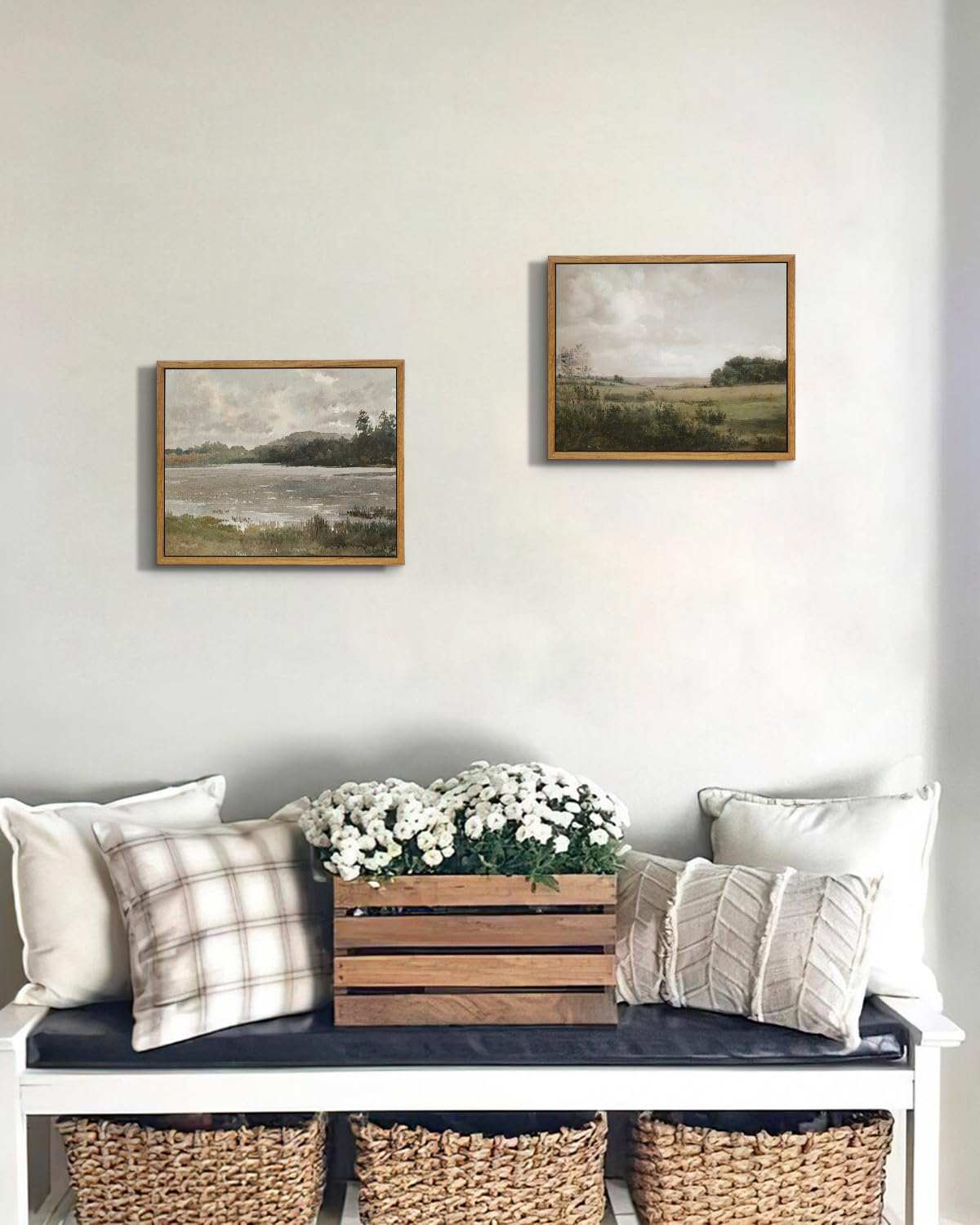 Viyyiea Framed Canvas Wall Art Room Decor, Vintage Landscape Wall Art ...