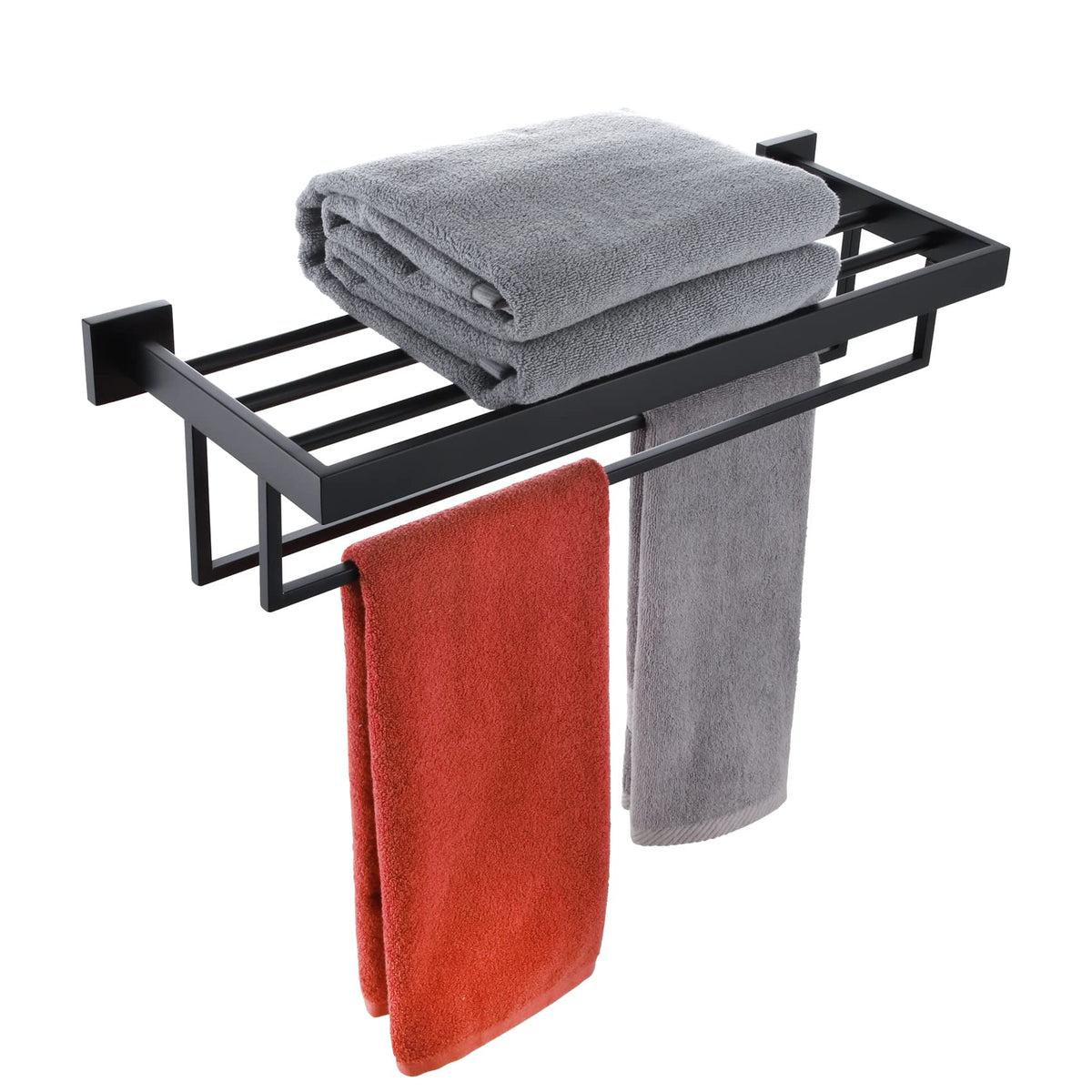 Kokosiri Matte Black Towel Rack 24'' Bathroom Towel Shelf With Double Towel Bars Sus304 Stainless Steel Wall Mounted, B6003Bk