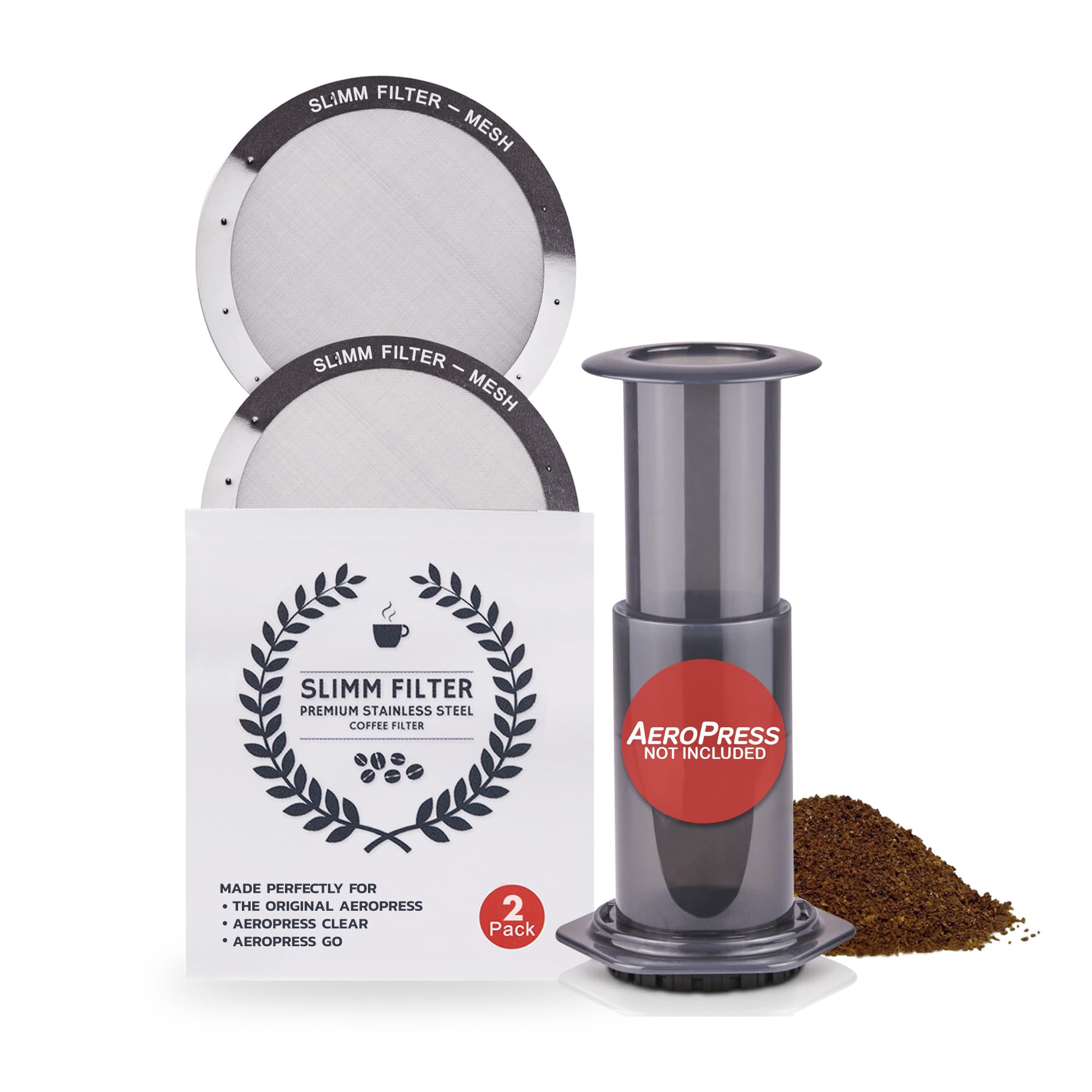 Reusable Filter Set by Slimm Filter - 2 Piece, Stainless Steel Metal - 2x Mesh Metal Filters For AeroPress Coffee & Espresso Mak
