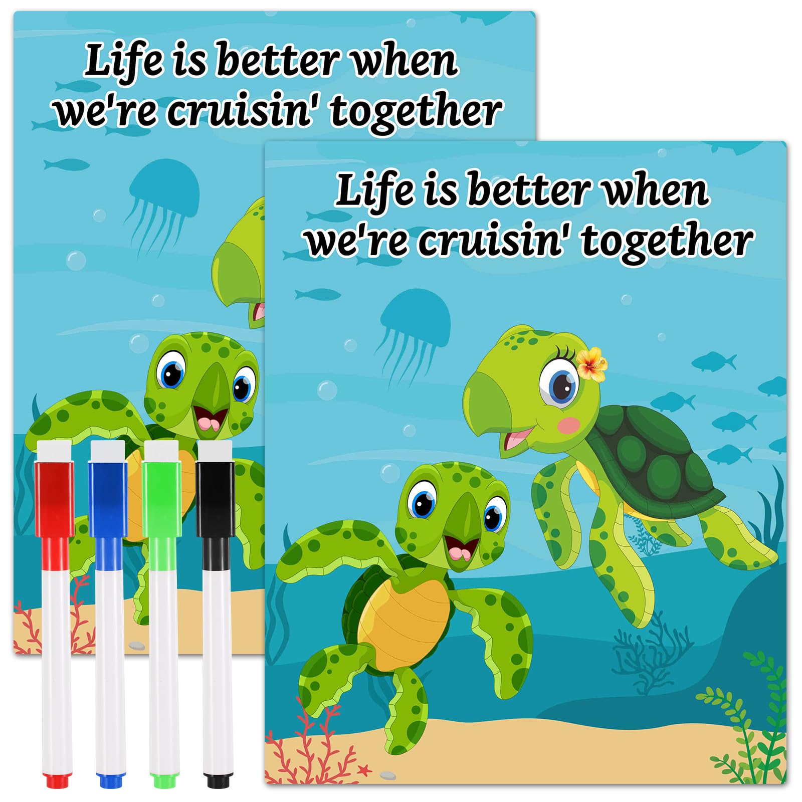 Fabbay 2 Pcs Magnet White Board for Cruise Door, Magnetic Cruise Door Decorations with 4 Pcs Erasable Marker(Turtle)