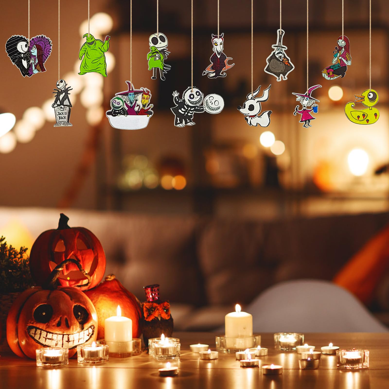 37 PCs Halloween Christmas Nightmare Ornaments Halloween Christmas Nightmare Wooden Hanging Ornament Decoration,Halloween Witch