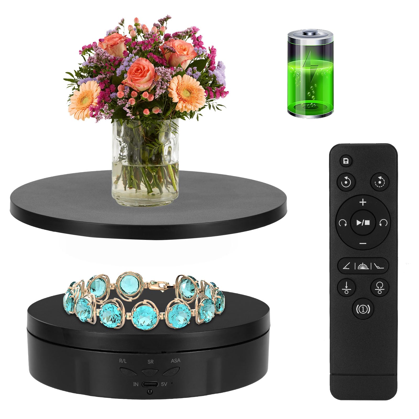 2 in 1 Motorized Rotating Display Stand with 5.74 /8.66 inch Replacement Cover, Remote Control 360 Degree Electric Turntable Dis