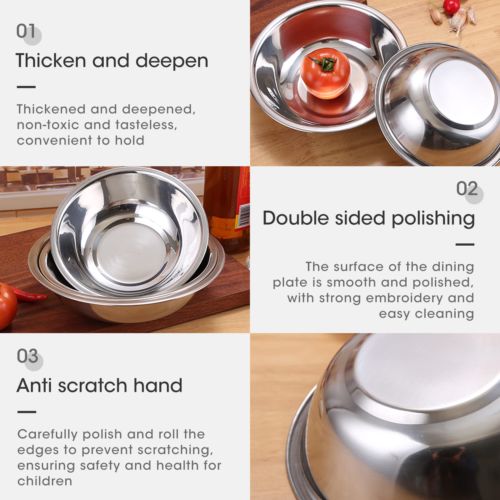 Heavy Duty Stainless Steel Mirror Finish Commercial Restaurant Mixing Bowl 3 Quart (Set Of 3)