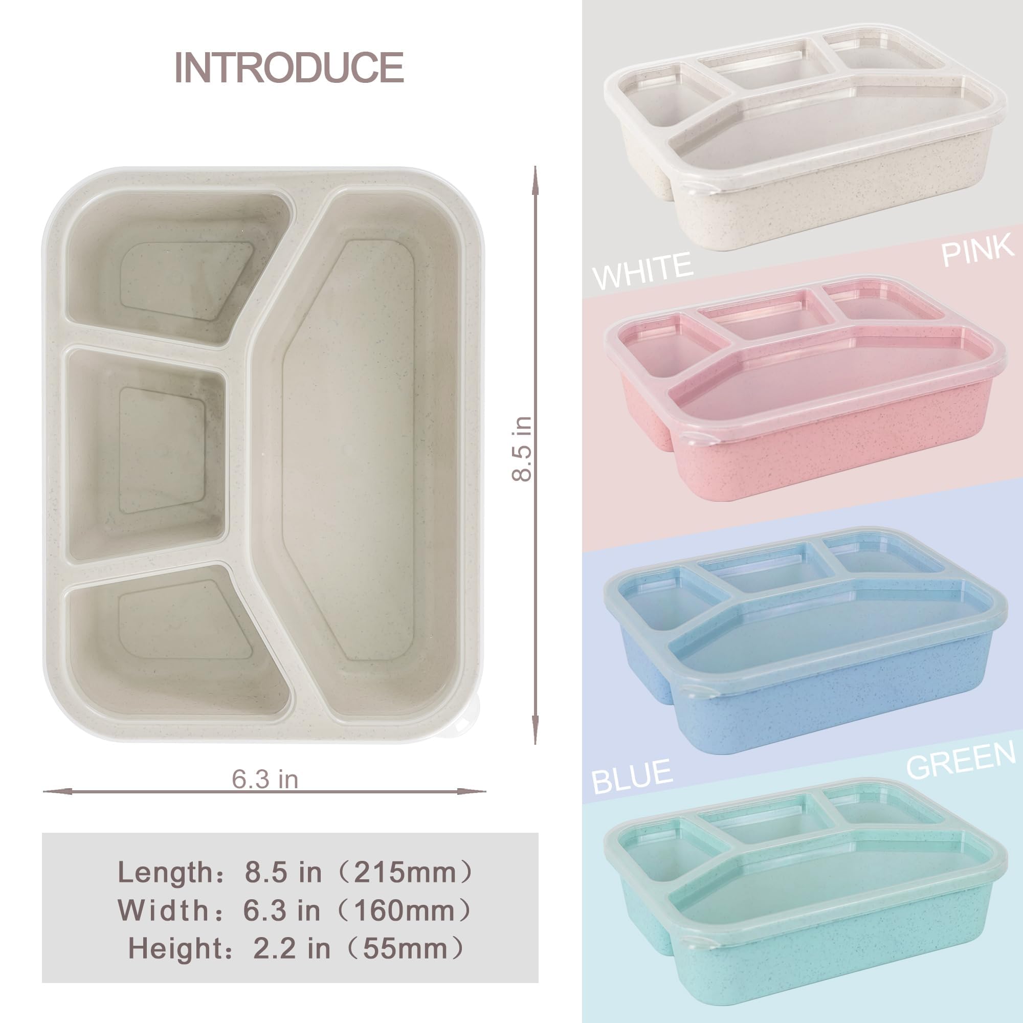 Meal Prep Containers Reusable - 4 Pack Bento Lunch Box, 4-Compartment Snackle Box For School Work Travel, Lunch Containers For A