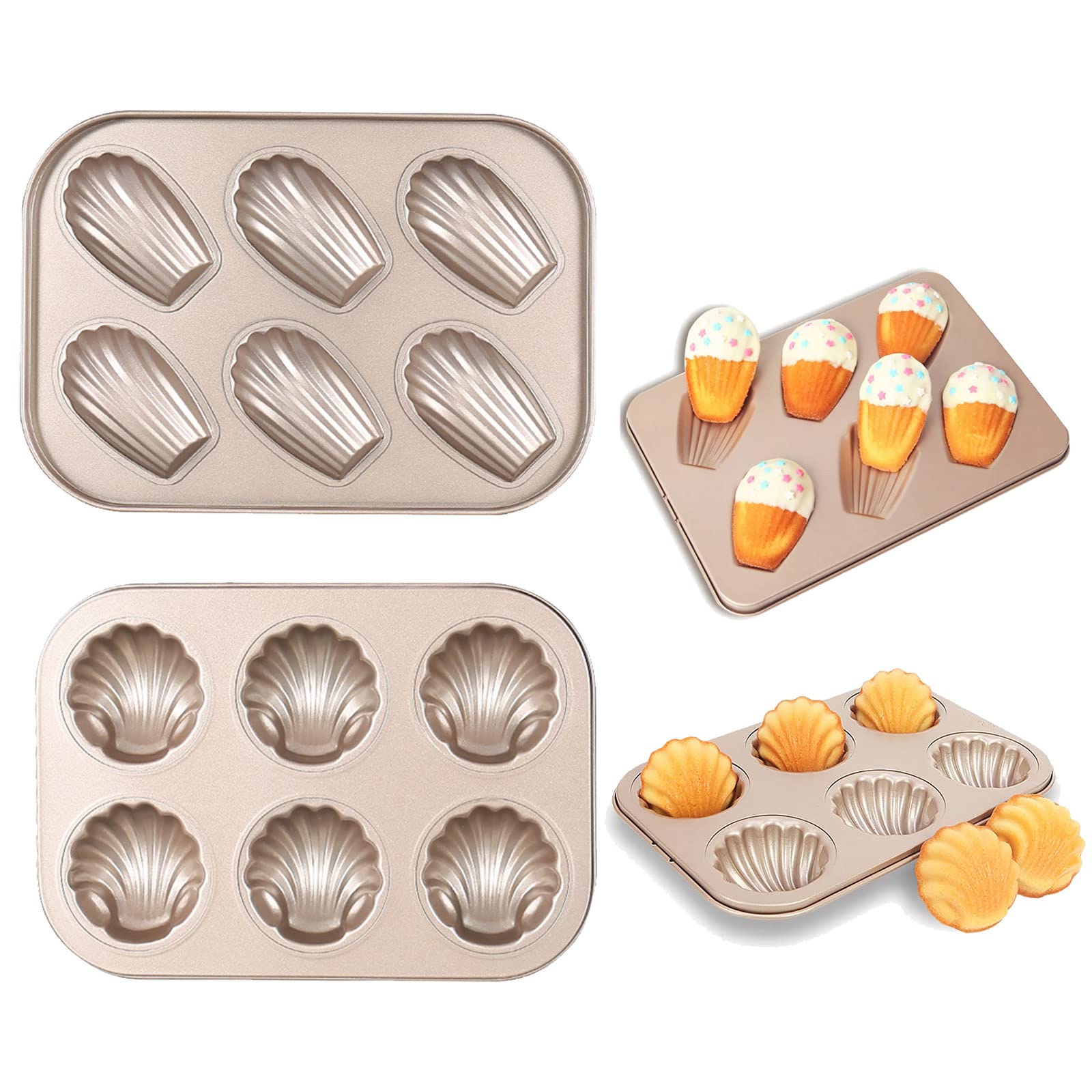 Eiixmso 2Pcs Shell Madeleine Pan Non-Stick Kitchen Oven Baking Pans - Pudding Moulds, Baking Cookie Moulds, Carbon Steel With No