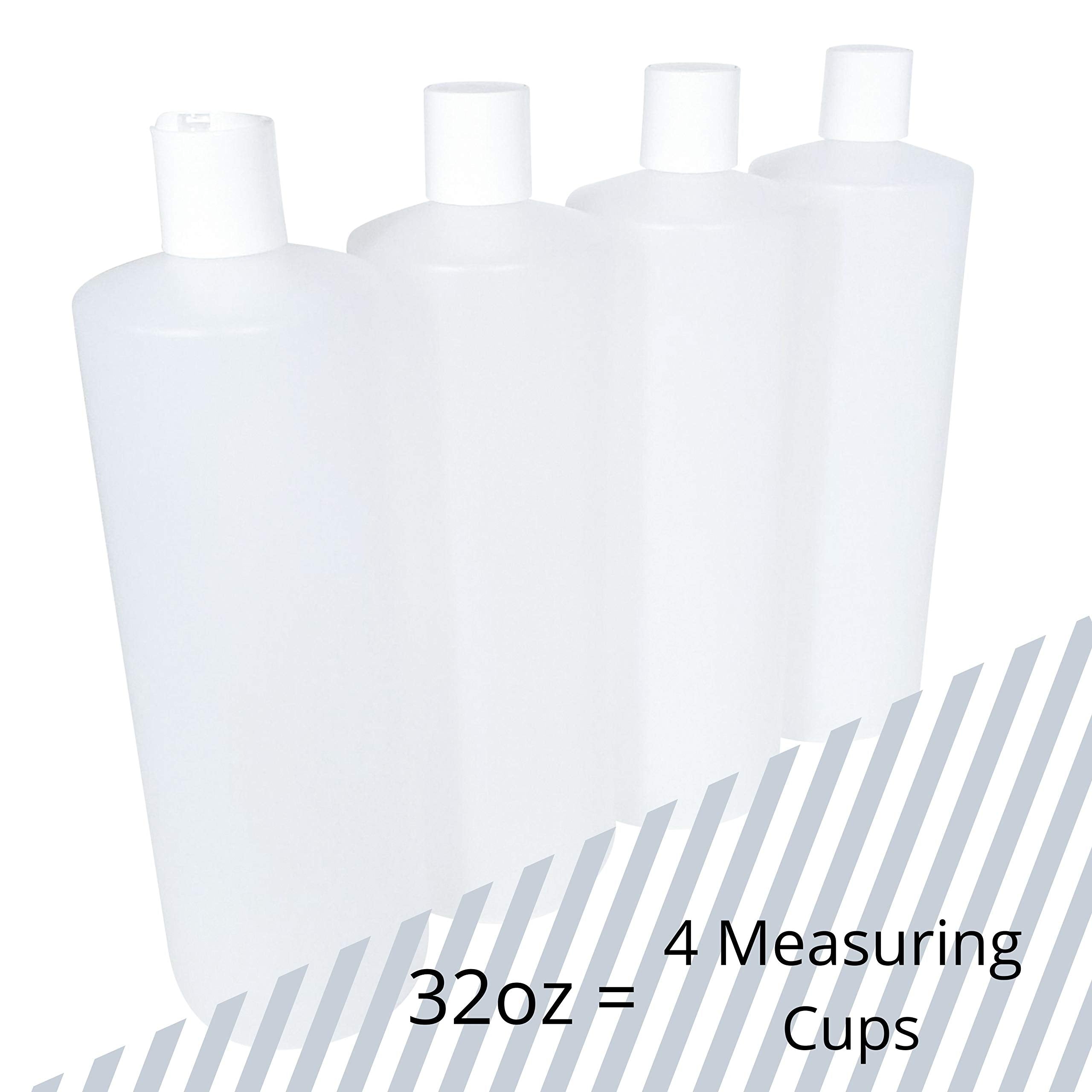Kelkaa 32Oz 28/410 Hdpe Plastic Cylinder Squeeze Bottles With Dispensing White Press Disc Top Caps, For Shampoo, Conditioner, Lo