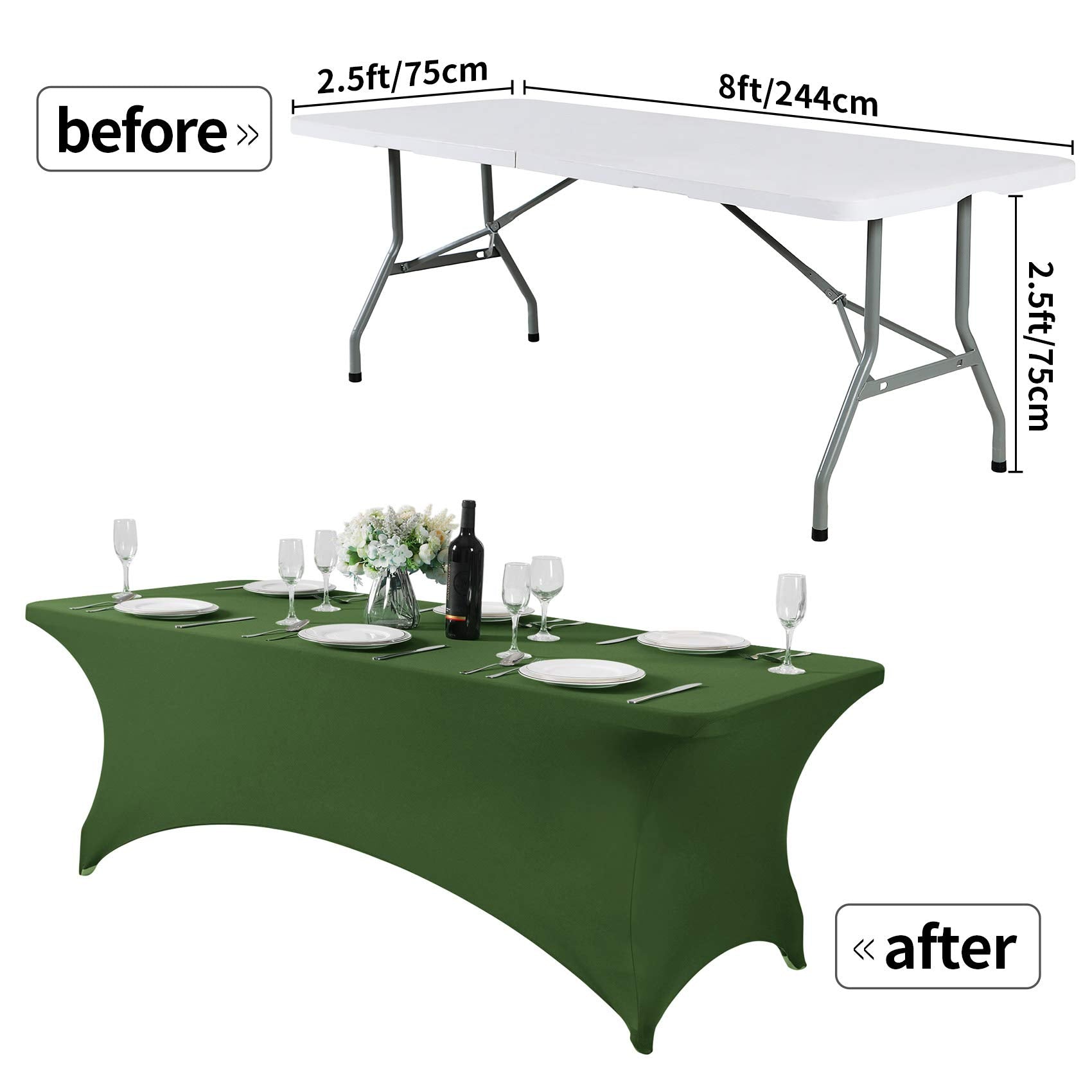 Hezuzo 2Pack Spandex Table Cover For 8Ft Table Universal Fitted Stretch Tablecloth For Party, Banquet, Wedding And Events-Willow