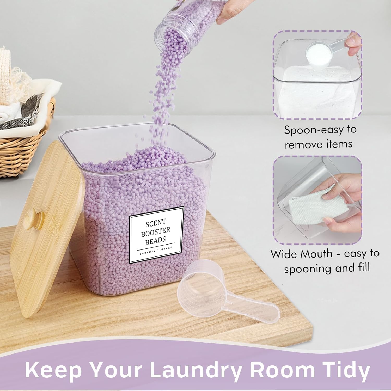 Homepekite 2 Pack Laundry Pods Container,Laundry Room Organization And Storage Containers With Bamboo Lids & Labels Large Laundr