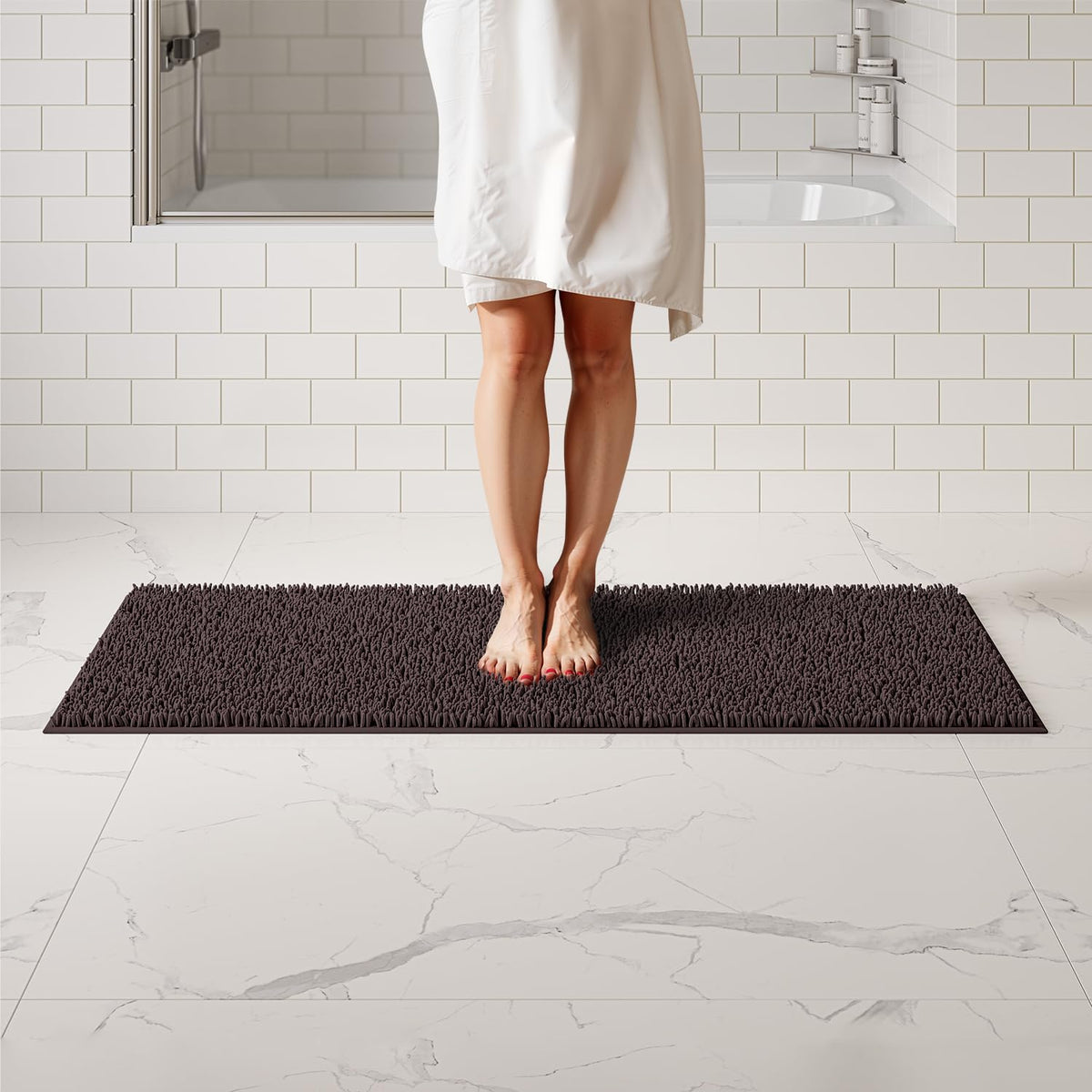 Itsoft Plush Bathroom Rug 59X21, Absorbent Machine Washable Non Slip Chenille Bath Mats, Quick Dry Bathmat, Bath Rugs For Bath,