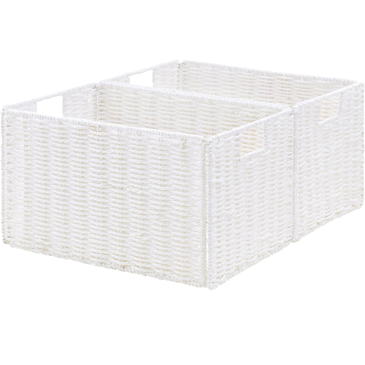 Vagusicc Jumbo Wicker Basket, Set Of 2 Woven Paper Rope Storage Baskets For Organizing, Foldable Rectangular Storage Baskets Bin