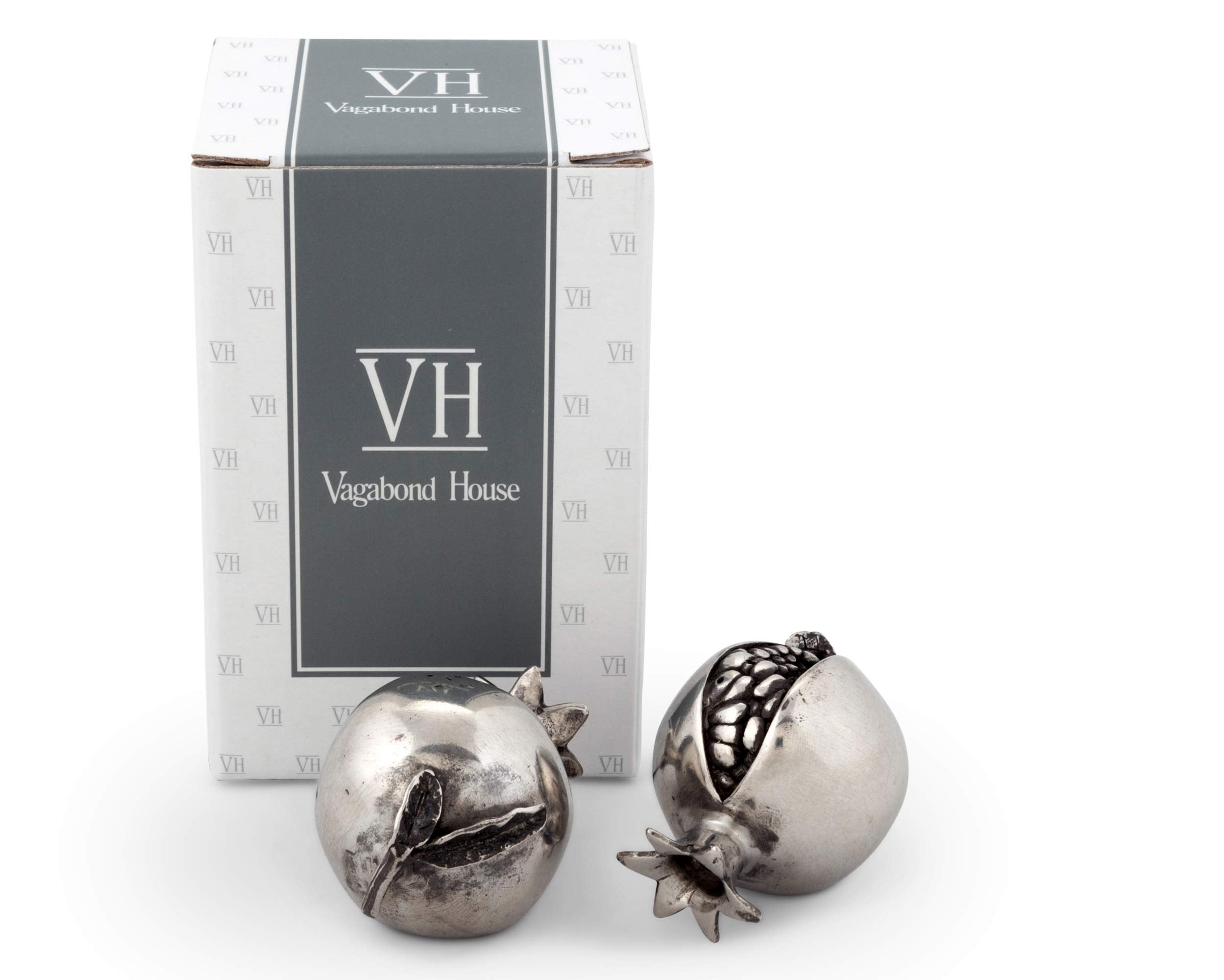 Vagabond House Pewter Pomegranate Metal Salt And Pepper Shaker Set 2.5 Inch Long