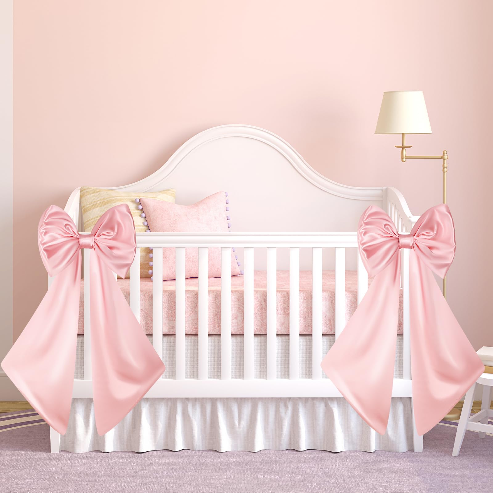 Suncalla 2 Pcs Large Pink Bows for Decoration 12 x 24 Pink Crib Bows Ribbon Coquette Double Layer Satin Silk Baby Crib Bedding f