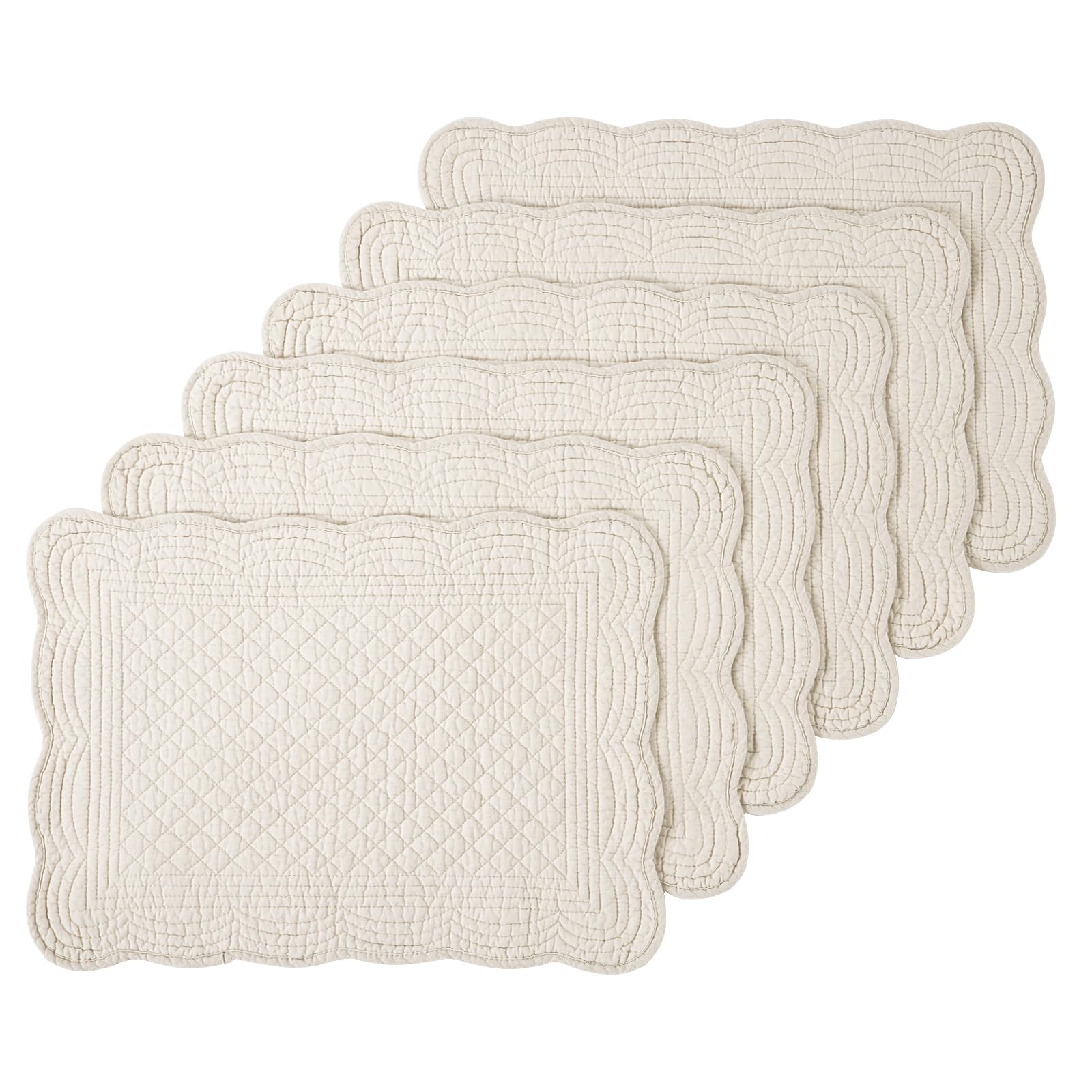 Mabozoo 100% Cotton Quilted Placemats Set Of 6,Washable Cloth Table Placemats For Kitchen & Dining Table,Rectangular Linen Color