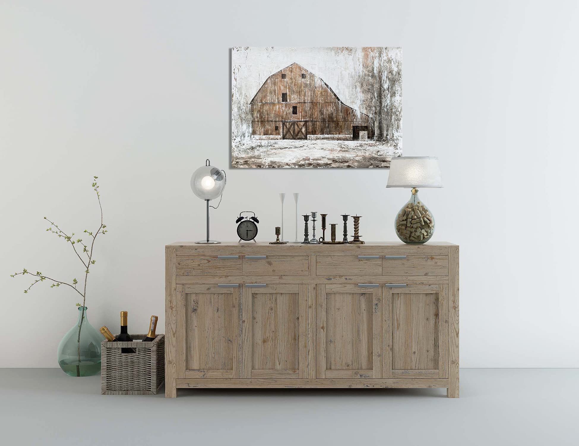 Batrendy Arts Rustic Farmhouse Wall Art Modern Brown Barn With White Texture 3D Country Themed Picture Artwork For Livingroom Re