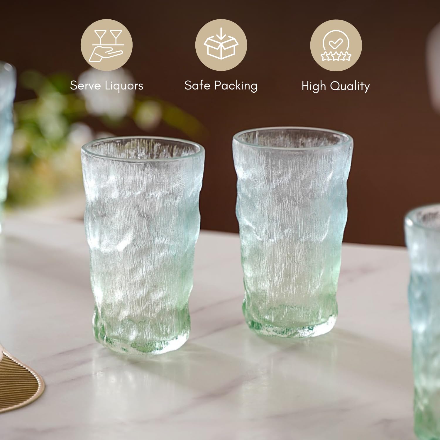 Nestasia Tall Glasses Set of 6, Food-Safe and Lead-Free Tumbler, Ombre Glacier Tempered Glassware, 350ml each