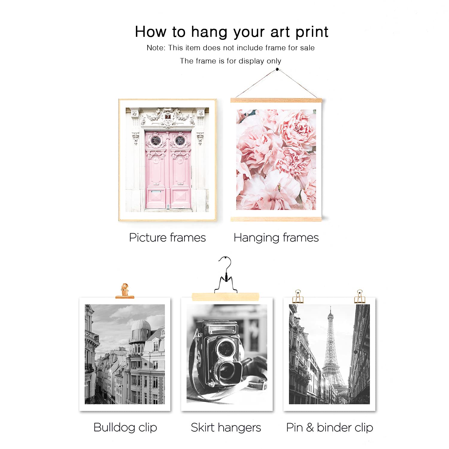 Hoozgee Vintage Fashion Paris Wall Art Prints Black And White Canvas Poster Eiffel Tower Pink Flower Doors Windows Pictures Phot