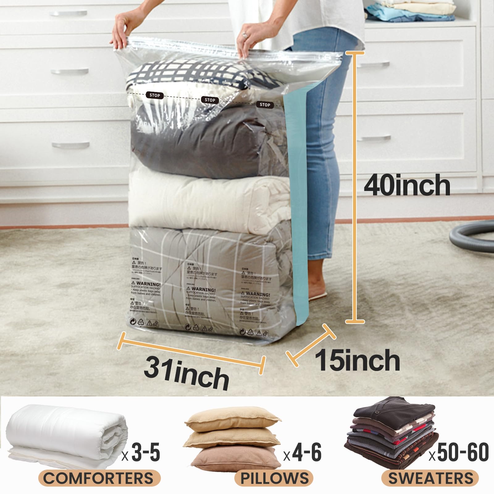 Taili 6 Pack Vacuum Storage Bags, Space Bags Jumbo Cube 31X40X15 Inch, Forest Green Large Vacuum Sealed Bags For Comforters Blan