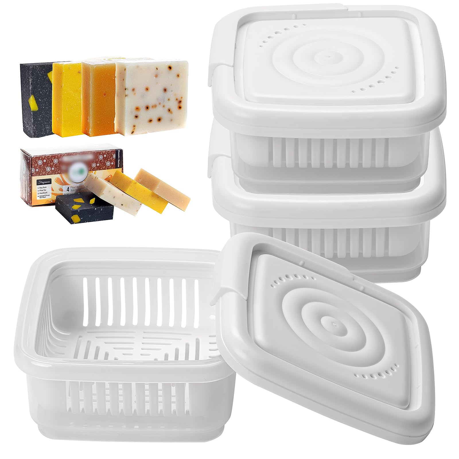 Square Soap Travel Case Set Of 3, Soap Dish With Lid Bar Soap Tray With Drain Rack For Bathroom Shower, Portable Soap Rest Holde