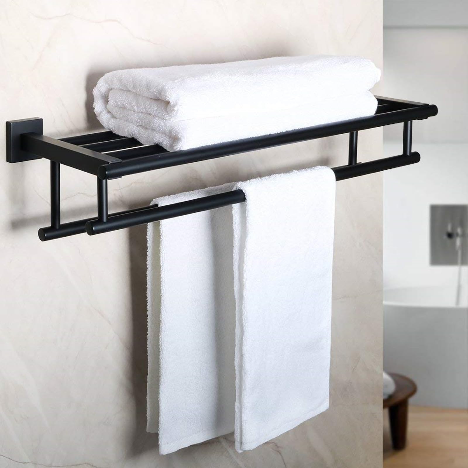 Alise Towel Rack for Bathroom and Lavatory Wall Mount Tower Holder Towel Hanger with Double Towel Bars SUS 304 Stainless Steel Tower Shelf GZ8000-B(Matte Black 24-Inch)