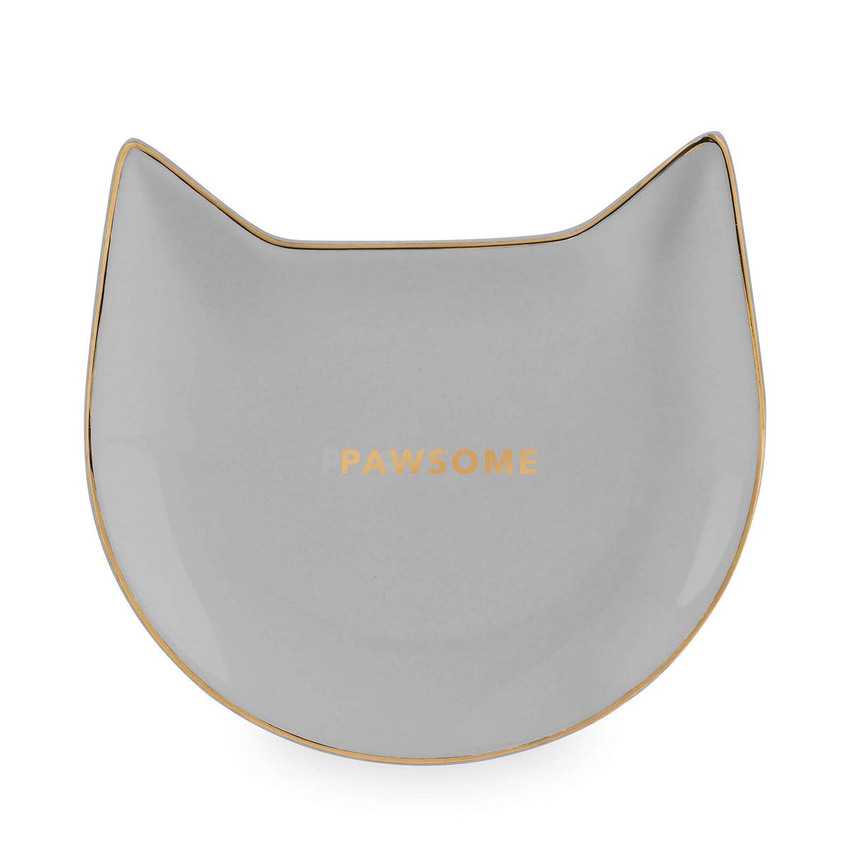 Pinky Up Pawsome Ceramic Trinket Dish, Jewelry Tray, Tea Party Supplies, Coffee Table Accessories, Serveware, 4''X 4'', Gray