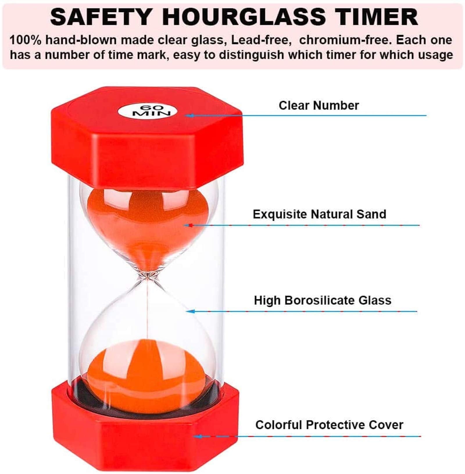 Suliao Sand Timer 2 Minute Hourglass: Colorful Plastic Sand Clock, Large Red Sand Watch, Reloj De Arena 2 Minuto, Unbreakable Sa