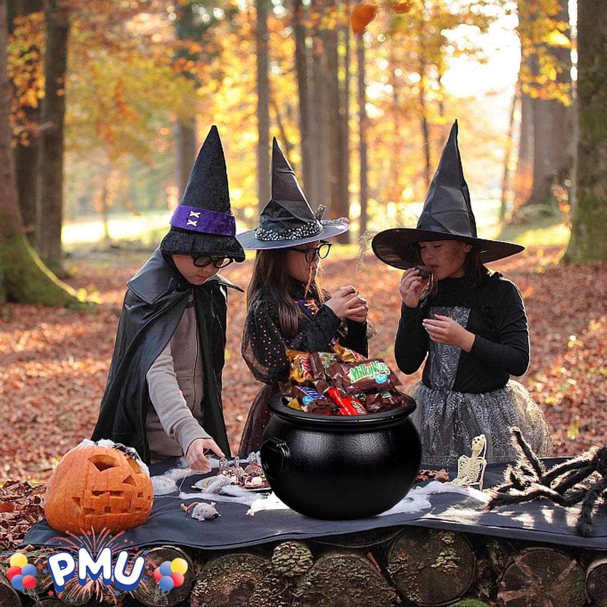 PMU Halloween Cauldron 12 Inch,Witch Plastic Cauldron Candy bowl Black, For Halloween Decor Pkg/1