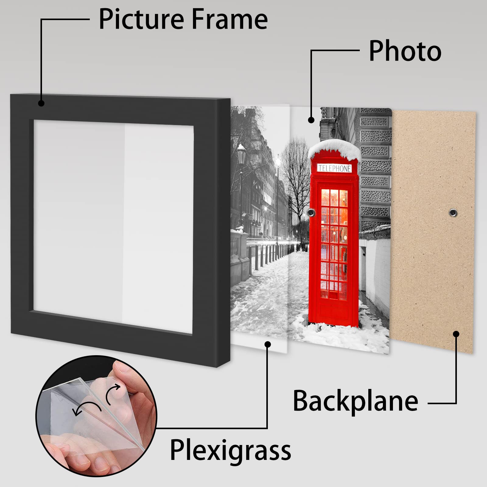 ORIVAN Black 4x4 Picture Frames Set of 4 Solid Wood Photo Frames for Wall and Tabletop Photo Frame