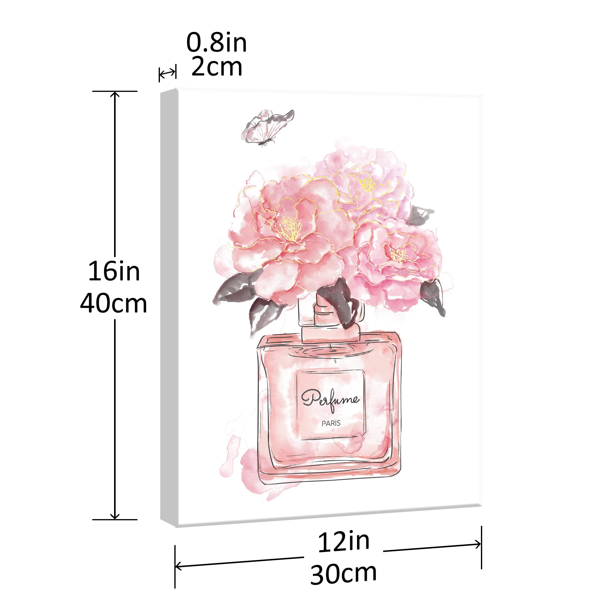 Sumgar Pink Wall Art Girls Bedroom Wall Decor Fashion Perfume Flower Butterfly Pictures Blush And Grey Framed Canvas Paintings F