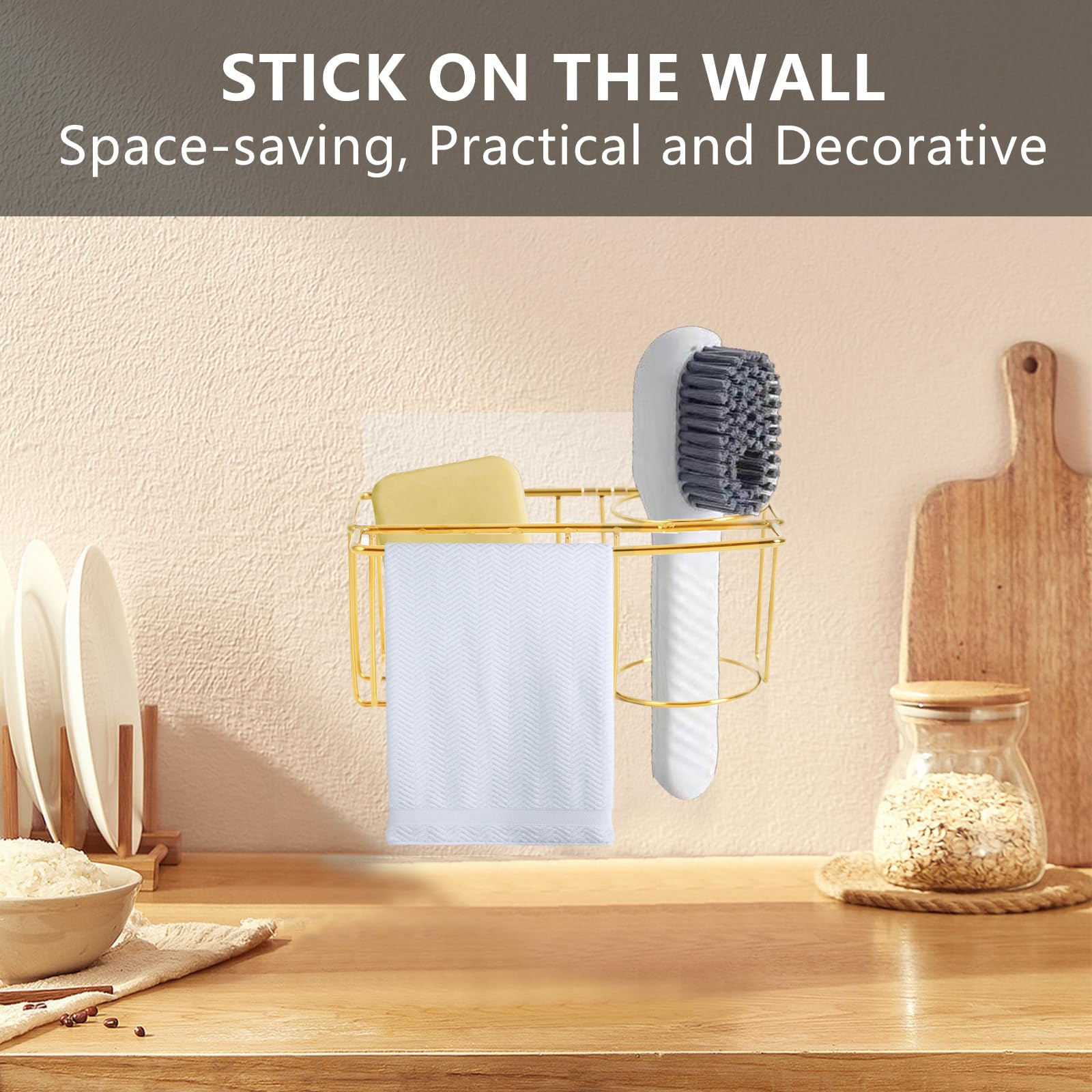 Blueden 3-In-1 Adhesive Sink Caddy Kitchen Sink Organizer,Stainless Steel Sponge And Brush Holder For Kitchen Sink,Suitable For