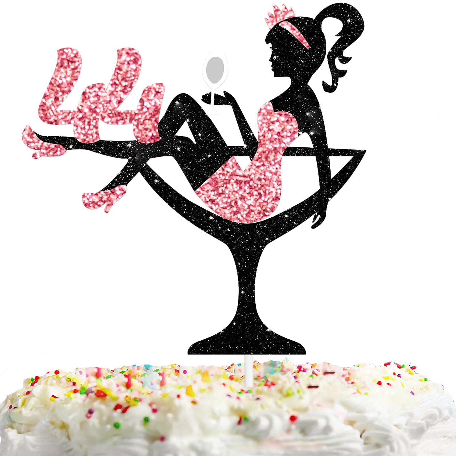 Sitting Girl Cake Topper Picks For Girl Lady 44Th Birthday Makeup Spa Theme Party Decoration Supplies 44 Silhouette High Heeled