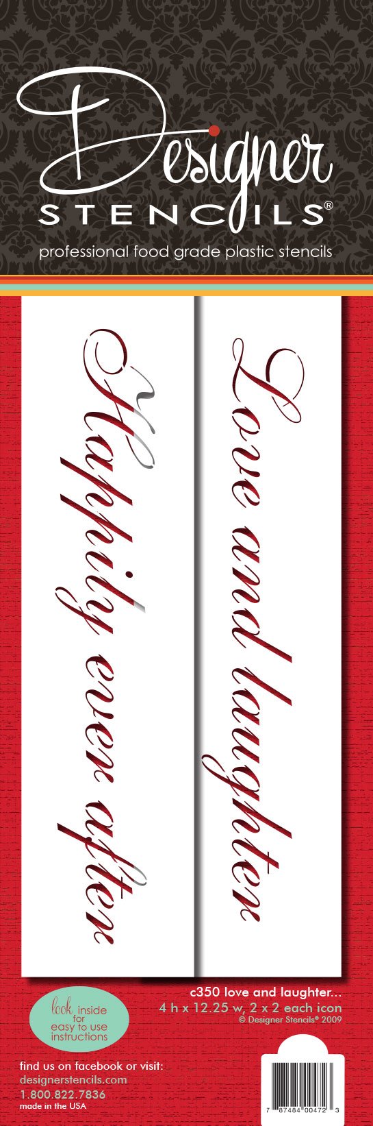 Designer Stencils Love And Laughter Cake Stencils, Beige/Semi-Transparent 4 X 12.25, 2 X 2