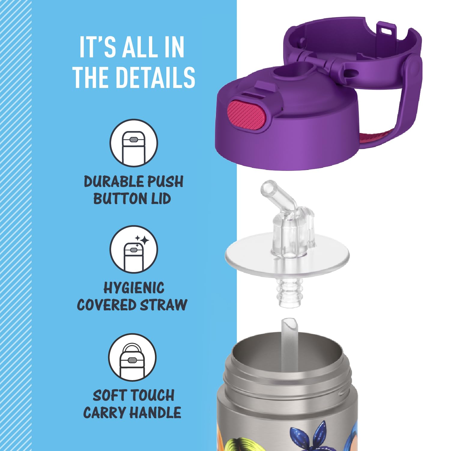 Thermos Funtainer 12 Ounce Stainless Steel Vacuum Insulated Kids Straw Bottle, Rainbow High