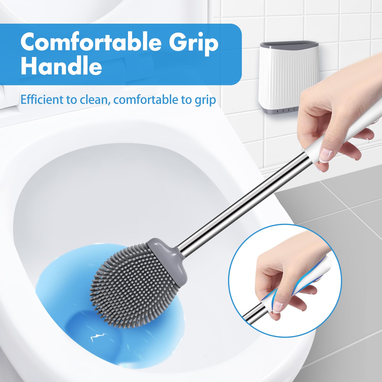 Toilet Brush, Silicone Toilet Brush And Holder, Flexible Toilet Bowl Brush Head With Ventilated Holder, Wall Mounted Compact Toi