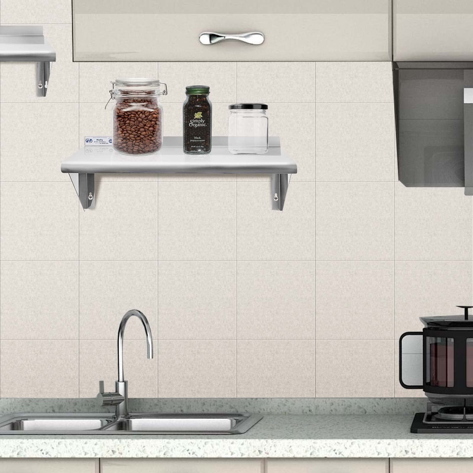 Hally Stainless Steel Shelf 12 x 24 Inches 230 lb  NSF Commercial Wall Mount Floating Shelving for Restaurant  Kitchen  Home and Hotel