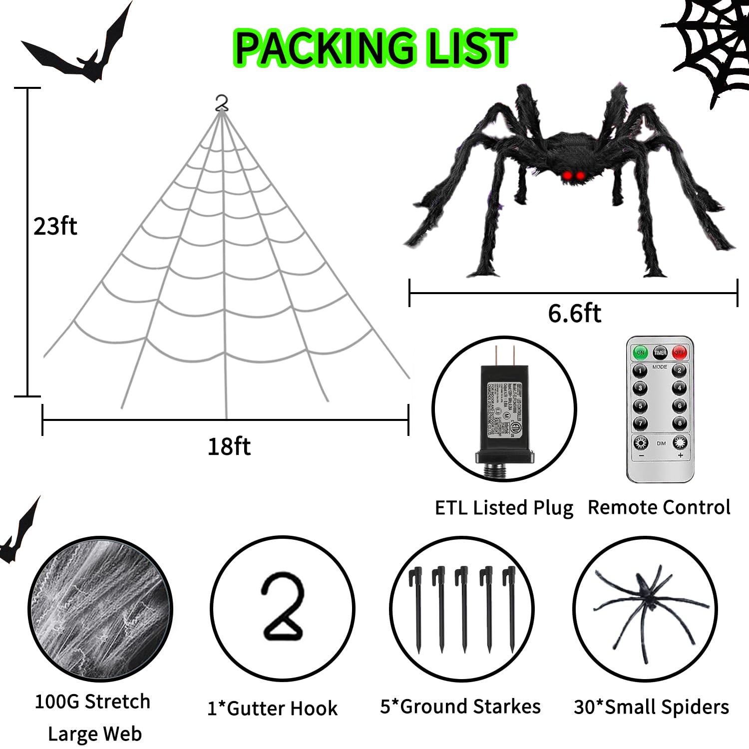 Halloween Decorations Outdoor Spider Web Lights, 23Ft 350 LED Light up Spider Web with 6.6Ft Giant Spider, 8 Modes Waterproof Ti