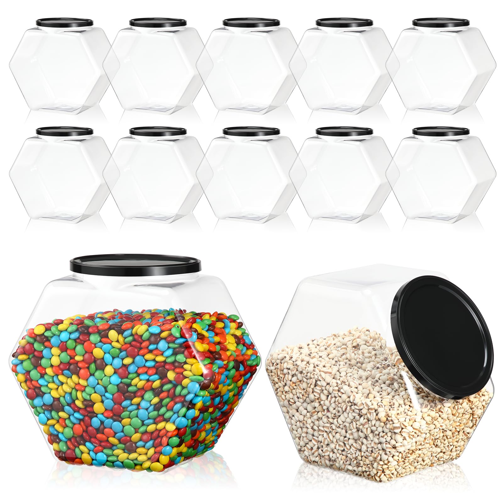 Dandat 12 Pack 73 Oz Hexagon Candy Jars Plastic Cookie Jars Bulk With Lid Clear Candy Containers For Kitchen Counter Wide Round