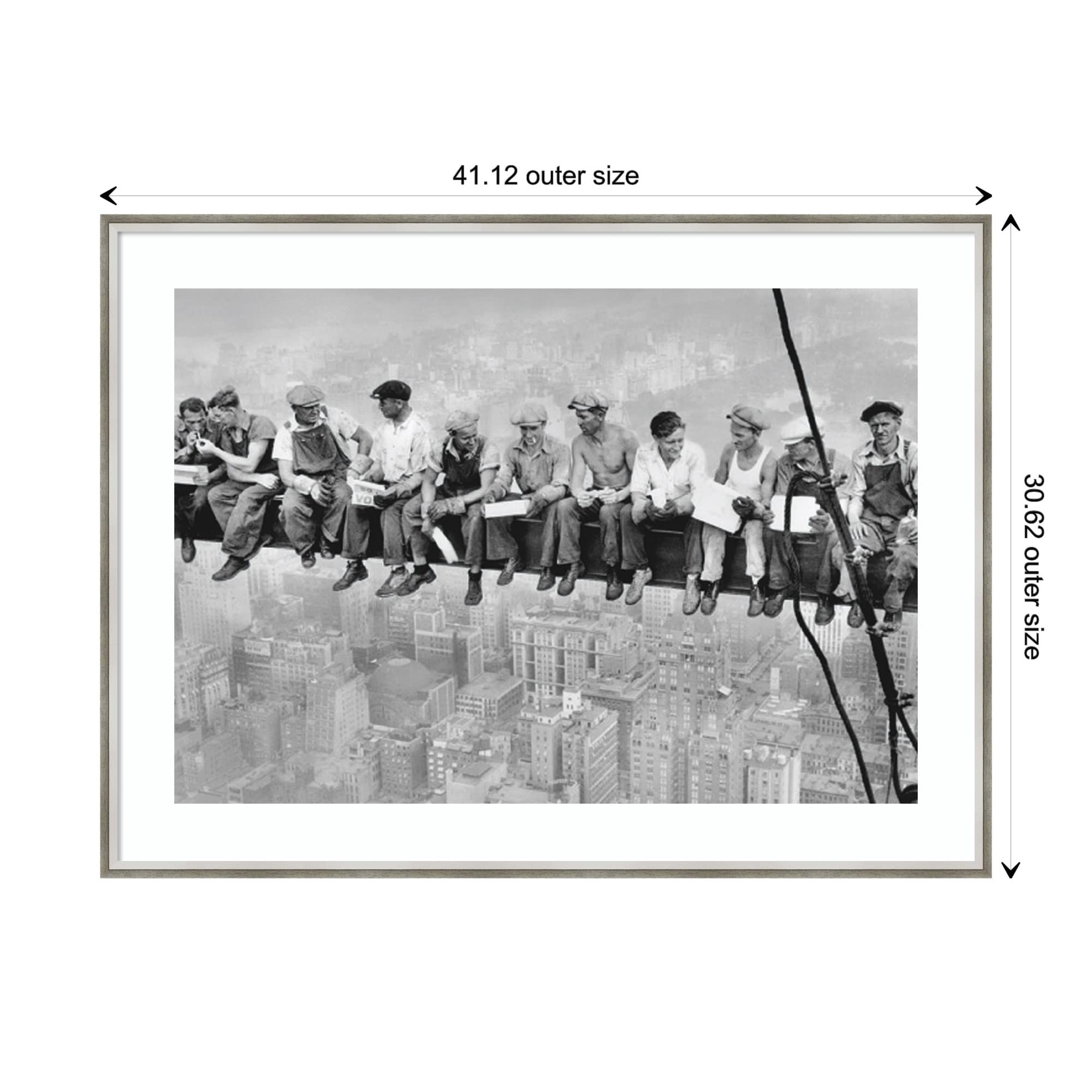 Amanti Art Wood Framed Wall Art Print Lunch On A Skyscraper 1932 By Charles C. Ebbets (41 In. W X 31 In. H), Lucie Silver White