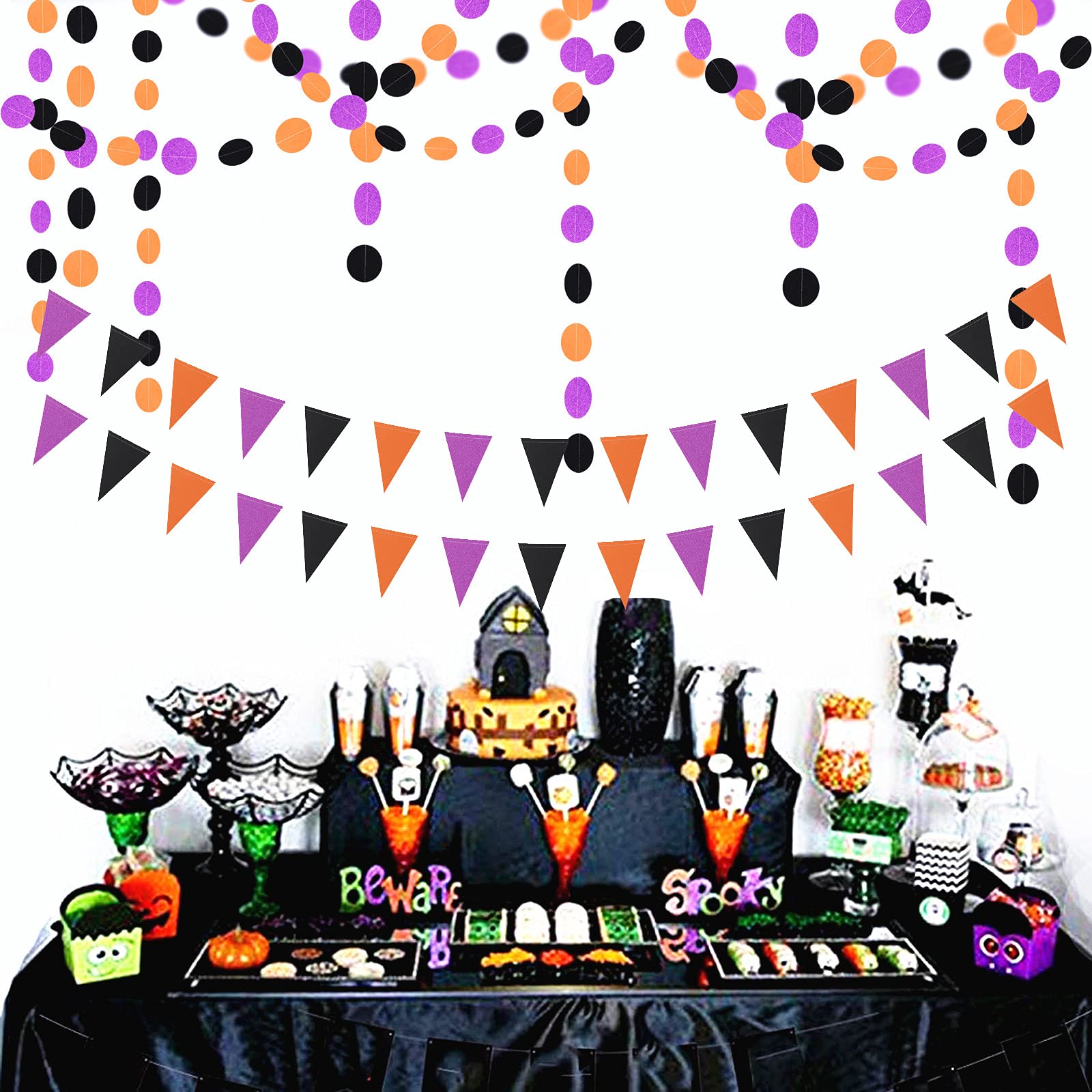 Black-Orange Purple Halloween Party-Decorations Streamers-Garland - 52Ft Birthday Baby Shower Decorations Paper Banner, Graduati