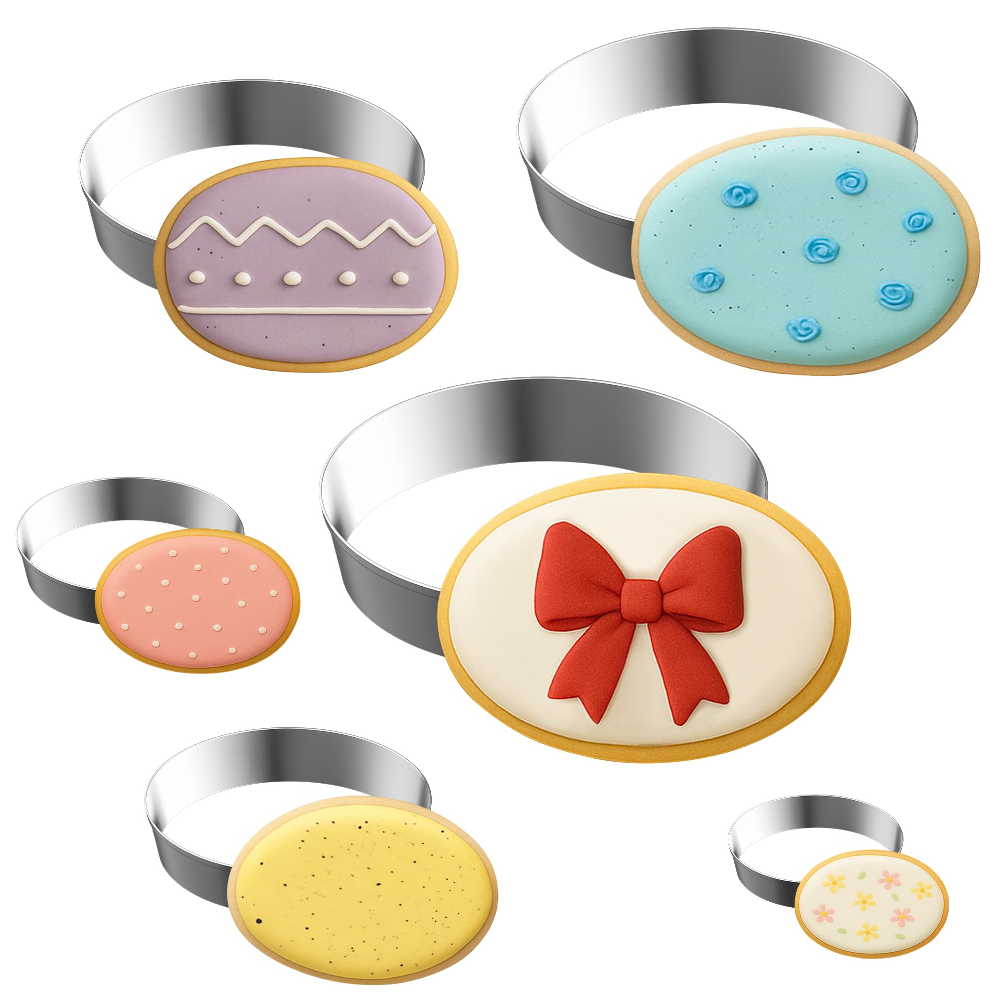 FUSOTO 6PCS Oval Cookie Cutter Set, Large Geometric Stainless Steel Baking Supplies for Homemade Cookies, Oval Plaque Cookie Cut