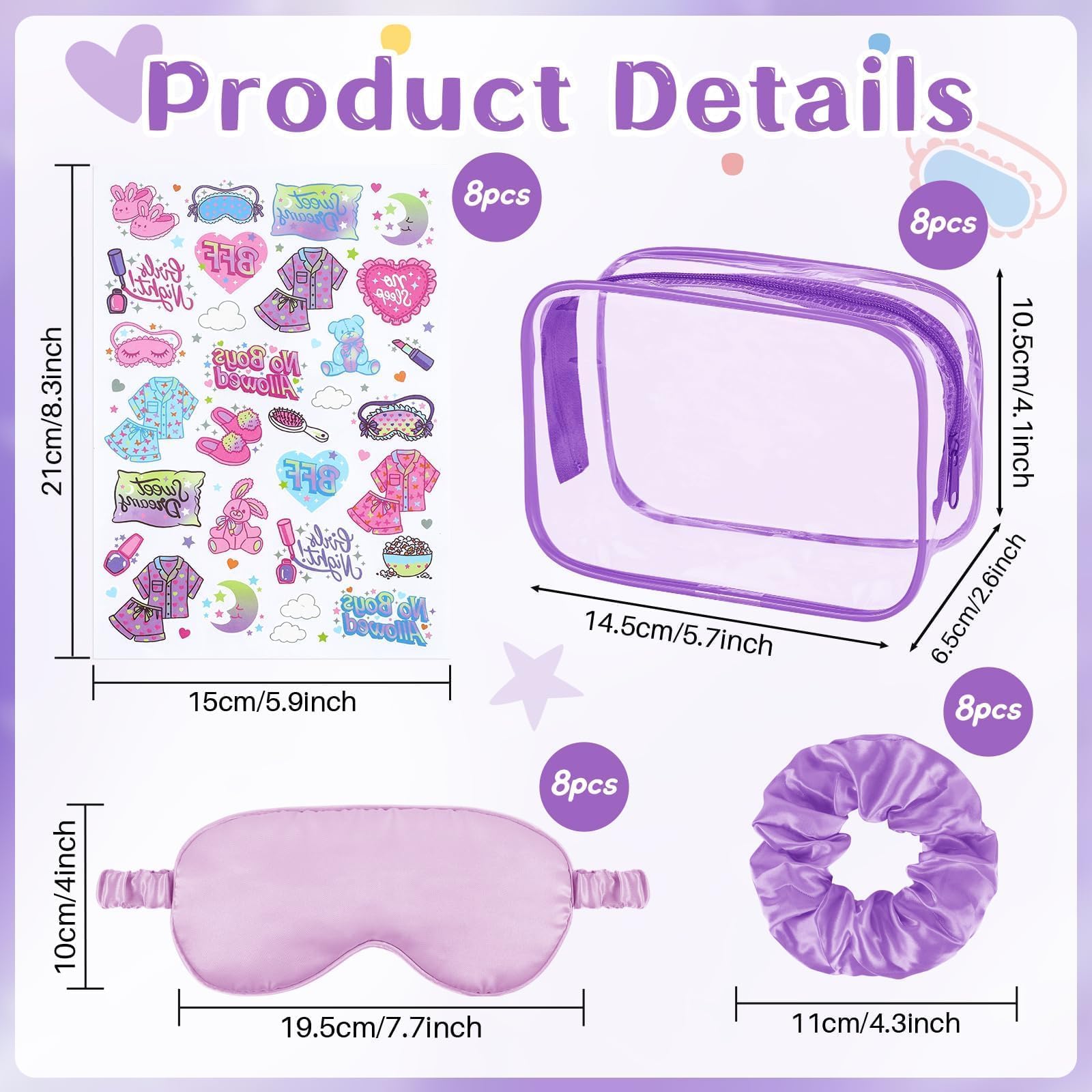 YLOLUL 32 Pcs Spa Sleepover Party Supplies for Girls Makeup Party Favor with Hair Scrunchies Clear Cosmetic Bags Eye Masks Sleep