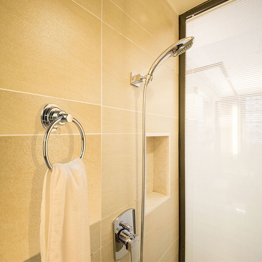 BOPai Drill Free Powerful Vacuum Suction Cup Towel Ring Shower Washcloth Hand Towel Round Holder