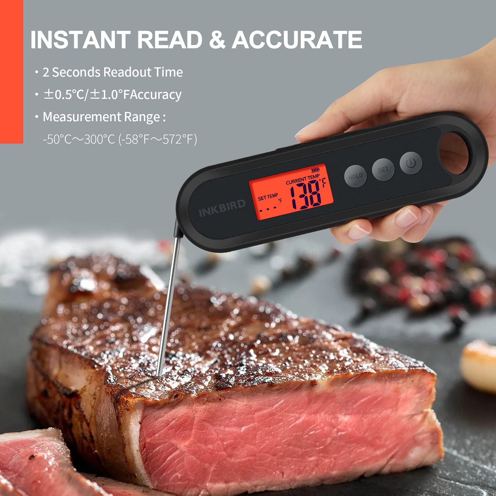 Inkbird Instant Read Meat Thermometer, Rechargeable Instant Read Food Thermometer, Cooking Thermometer With Calibration, Magnet,