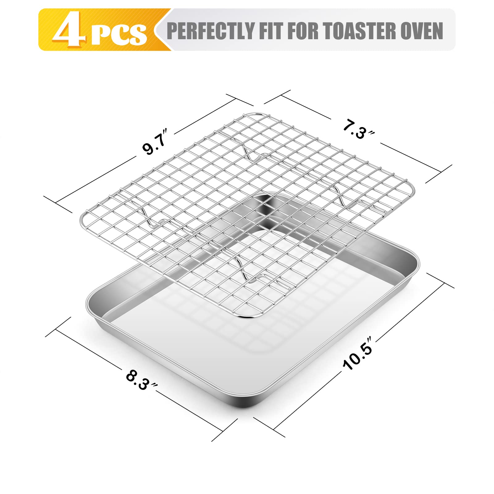 Metal Toaster Oven Tray With Rack Set, E-Far 10.5   X8.3    Baking Sheet Broiling Pan With Stainless Steel Wire Grate Rack For C