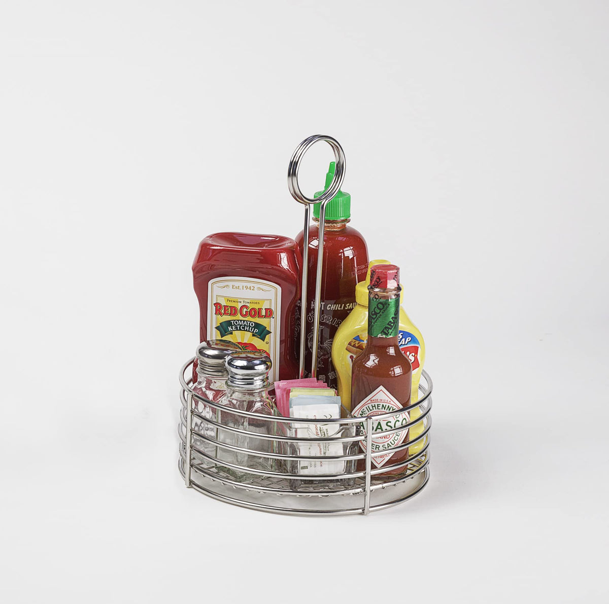 G.E.T. 4-81866 Stainless Steel Round Stainless Steel Condiment Caddy Stainless Steel Table Caddies Collection, 8.5''