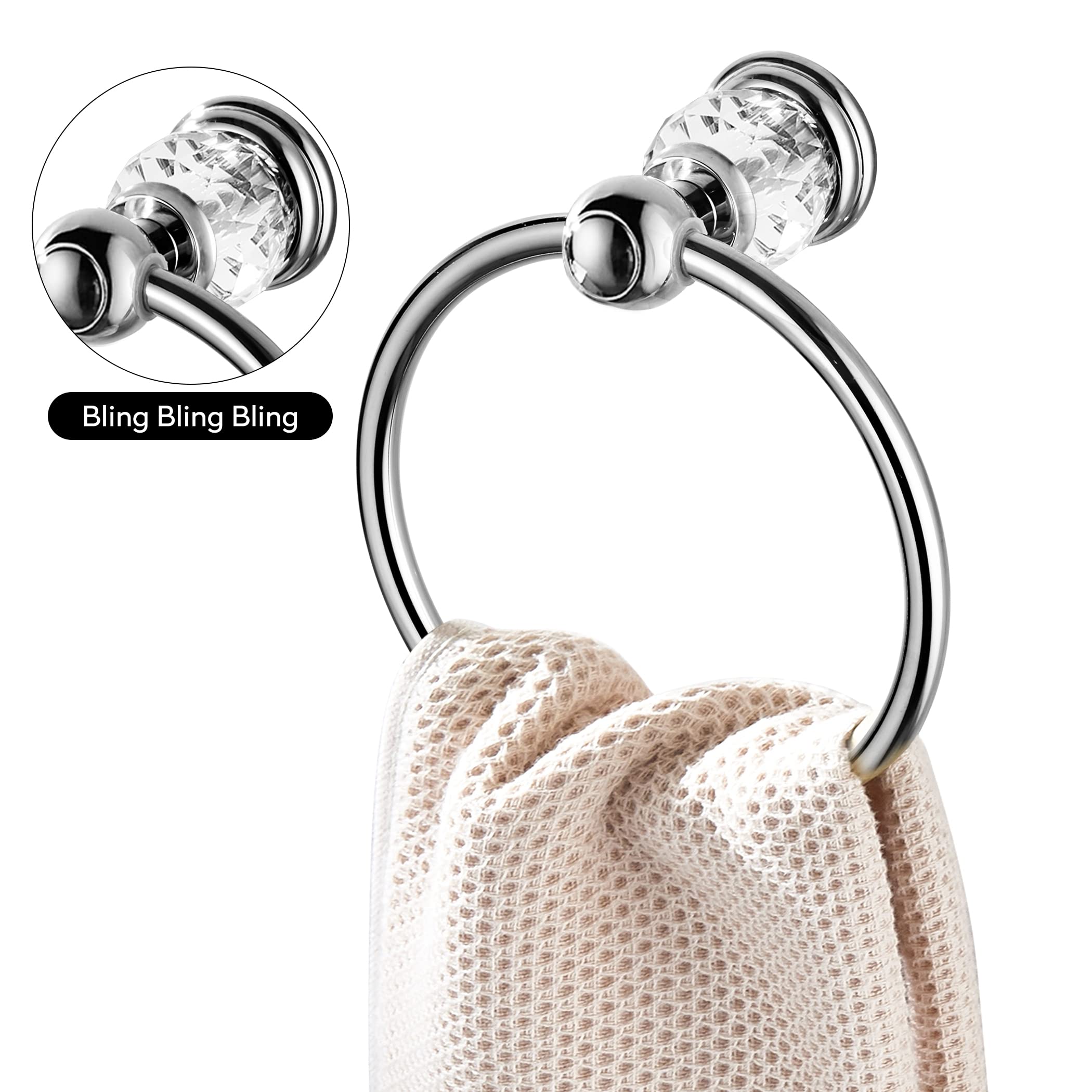 WINCASE Chrome Towel Ring  Bath Hand Towel Holder Crystal  Silver Towel Rack Wall Mounted