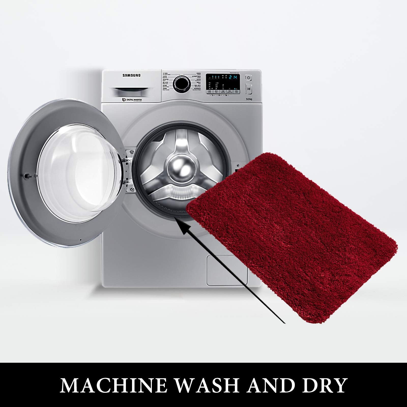 Miulee Red Set Of 2 Non Slip Shaggy Bathroom Rugs Extra Thick Soft Bath Mats Plush Microfiber Absorbent Water For Tub Shower Mac