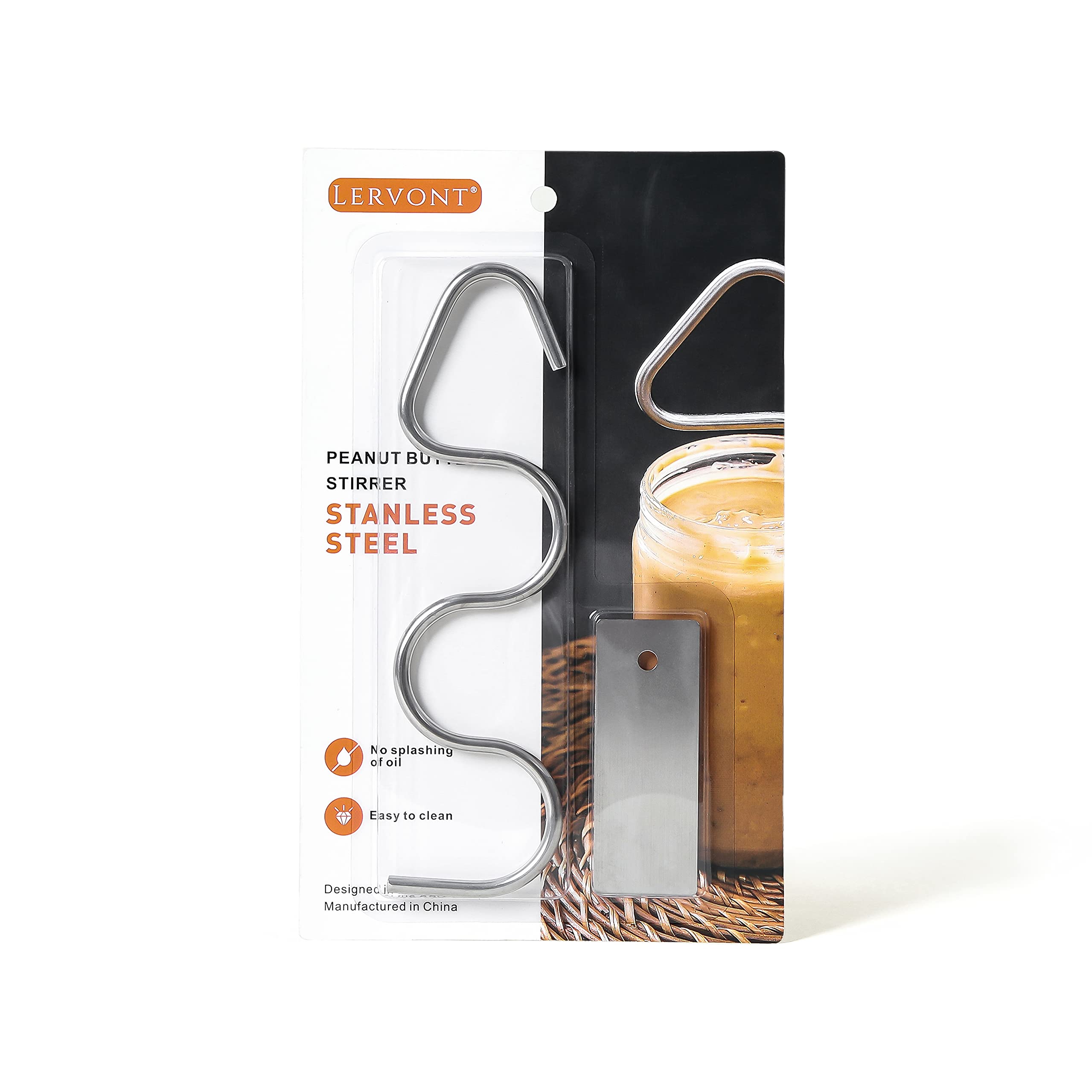 Lervont Natural Peanut Butter Stirrer Fits 12-30 Oz Jars | Stainless Steel | For Mixing Various Butter & Jam