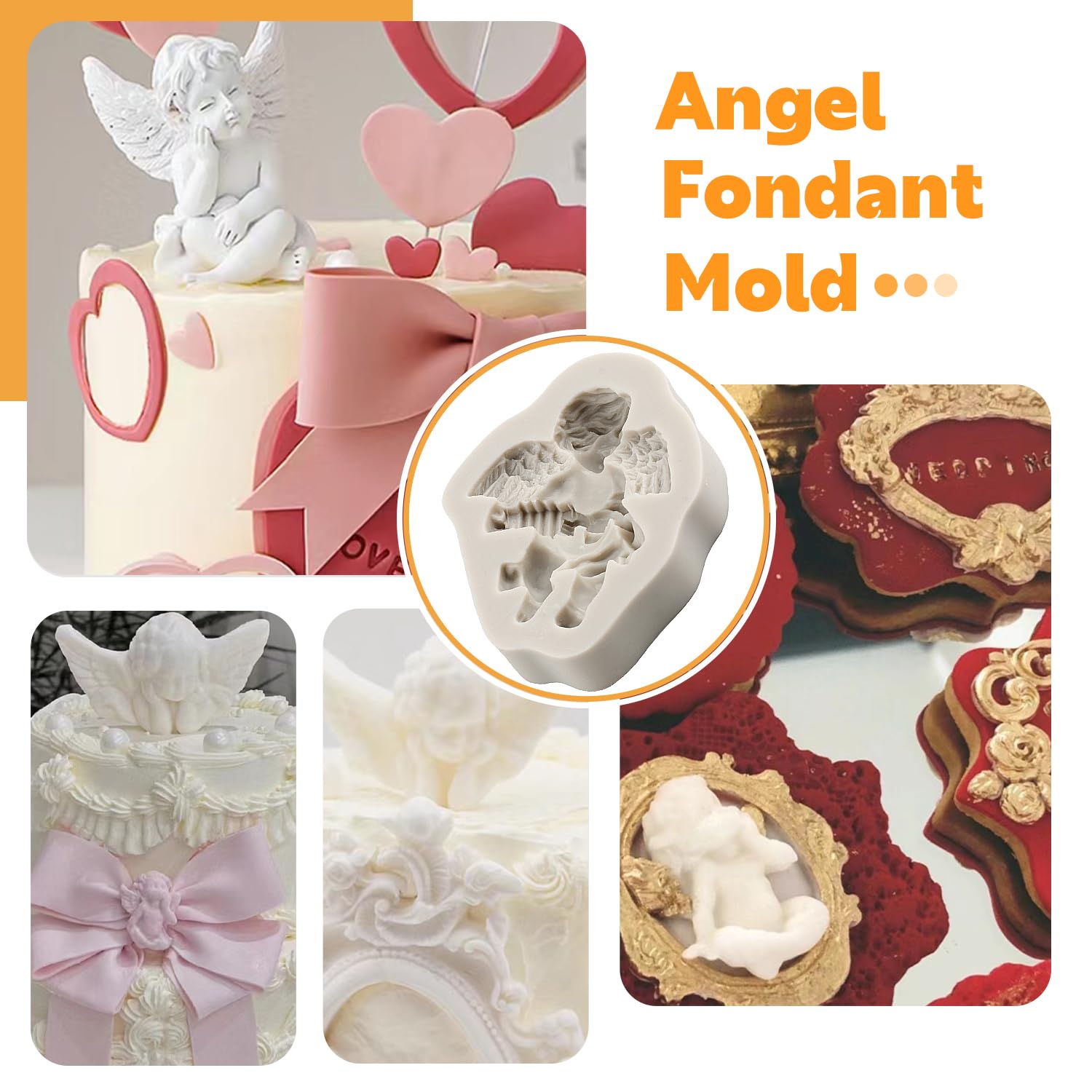 Sijiangmold Angel Baby Silicone Mold Angel Wings Fondant Molds Angel Cherub Molds For Baby Shower Cake Decoration Cupcake Topper