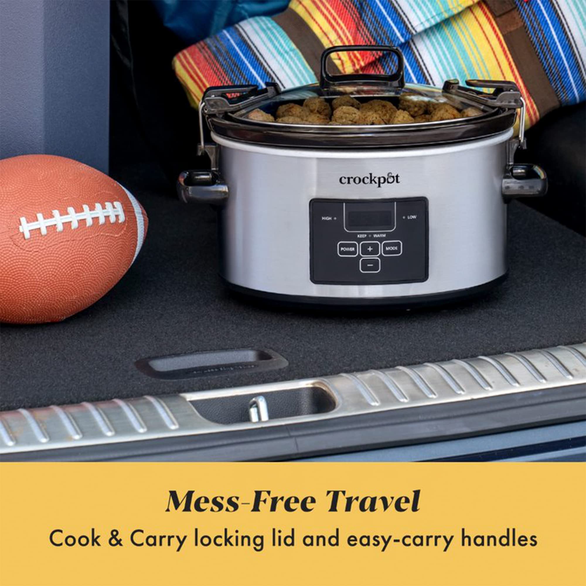 Crock-Pot 4 Quart Programmable Slow Cooker, Stainless Steel, Locking Lid, Digital Display, Travel Proof