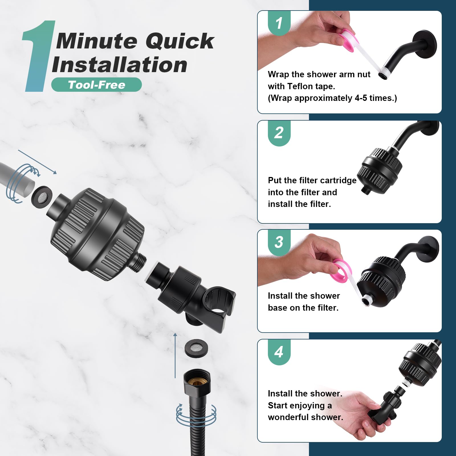 Cobbe Shower Filter For Hard Water Shower Head Filter - With Replaceable Filter Cartridges - High Output Shower Water Filter For